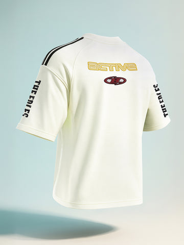 Men's Cream Relaxed Fit Graphic Printed 240 GSM Street Wear T-Shirt