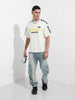 Men's Cream Relaxed Fit Graphic Street Wear T-Shirt