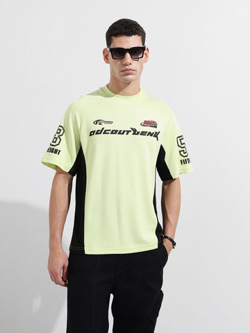 Men's Green Relaxed Fit Graphic Street Wear T-Shirt