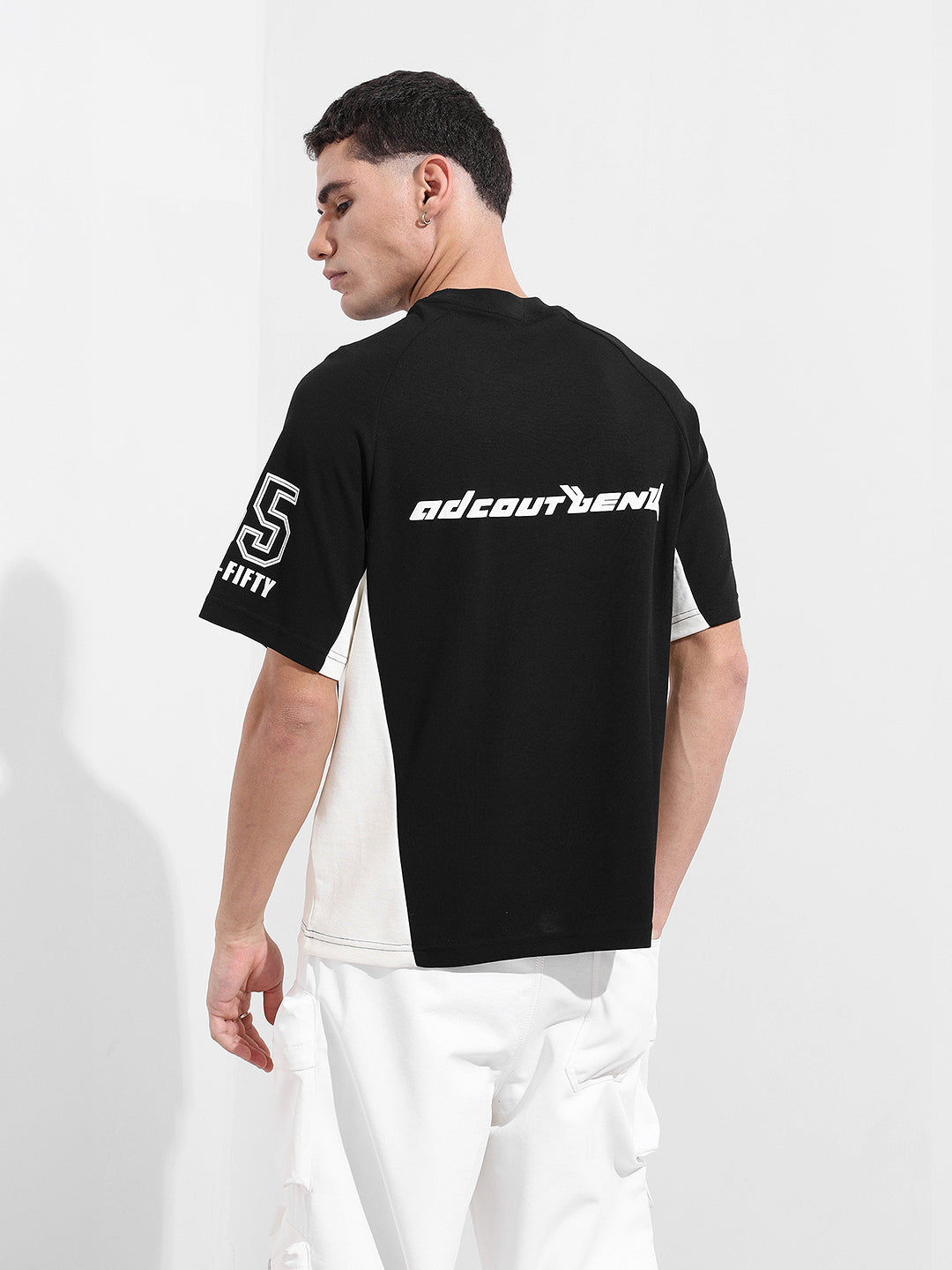 Men's Black Relaxed Fit Graphic Street Wear T-Shirt