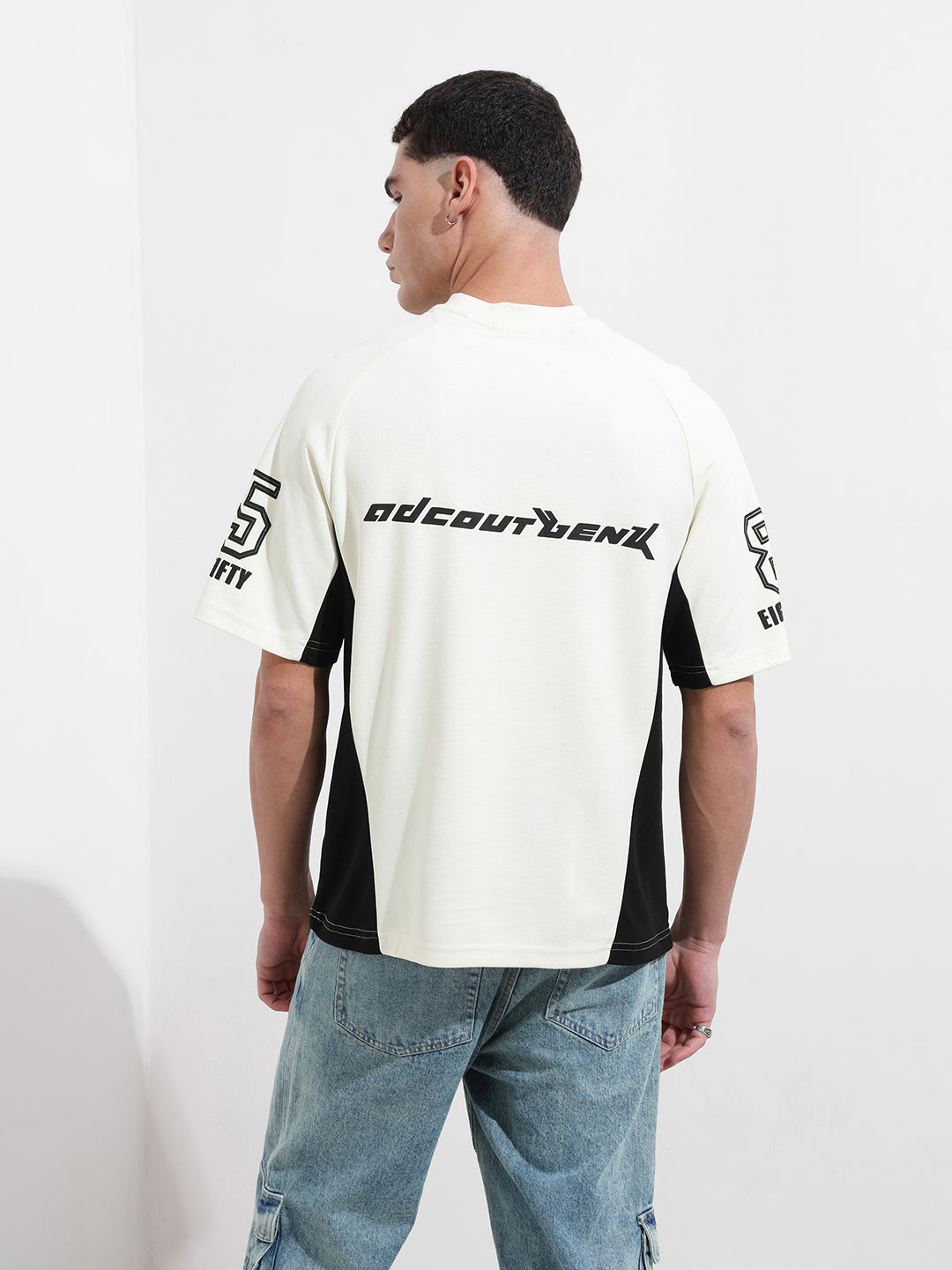 Men's Cream Relaxed Fit Graphic Street Wear T-Shirt