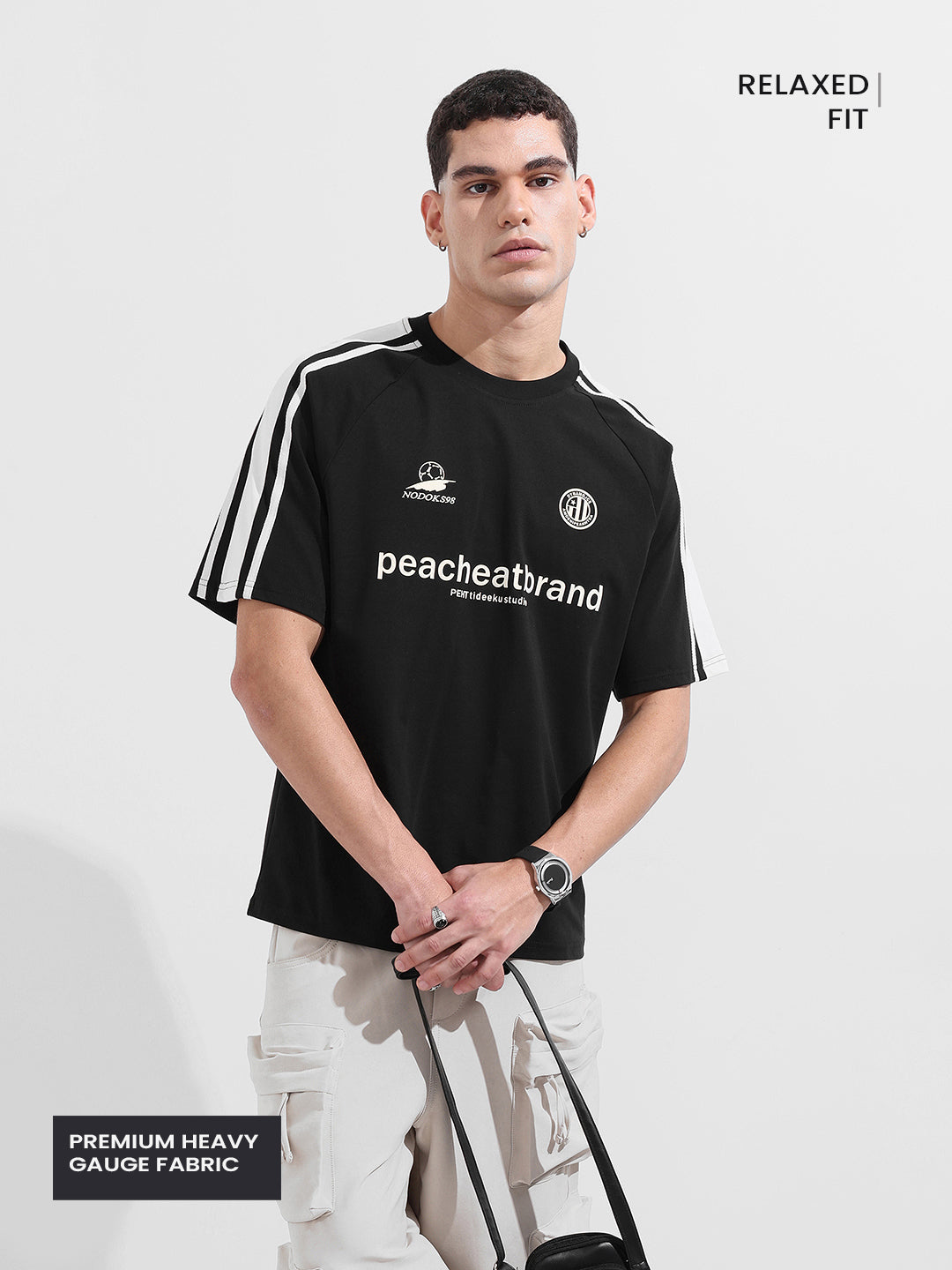 Men's Black Relaxed Fit Graphic Printed 240 GSM Street Wear T-Shirt