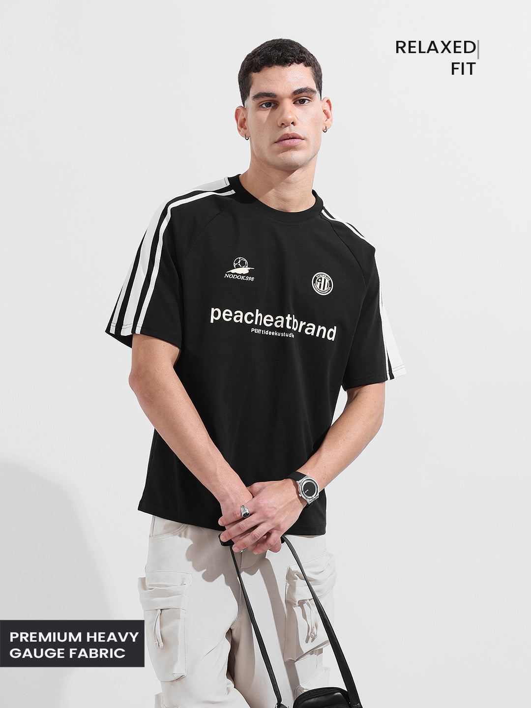 Men's Black Relaxed Fit Graphic Street Wear T-Shirt