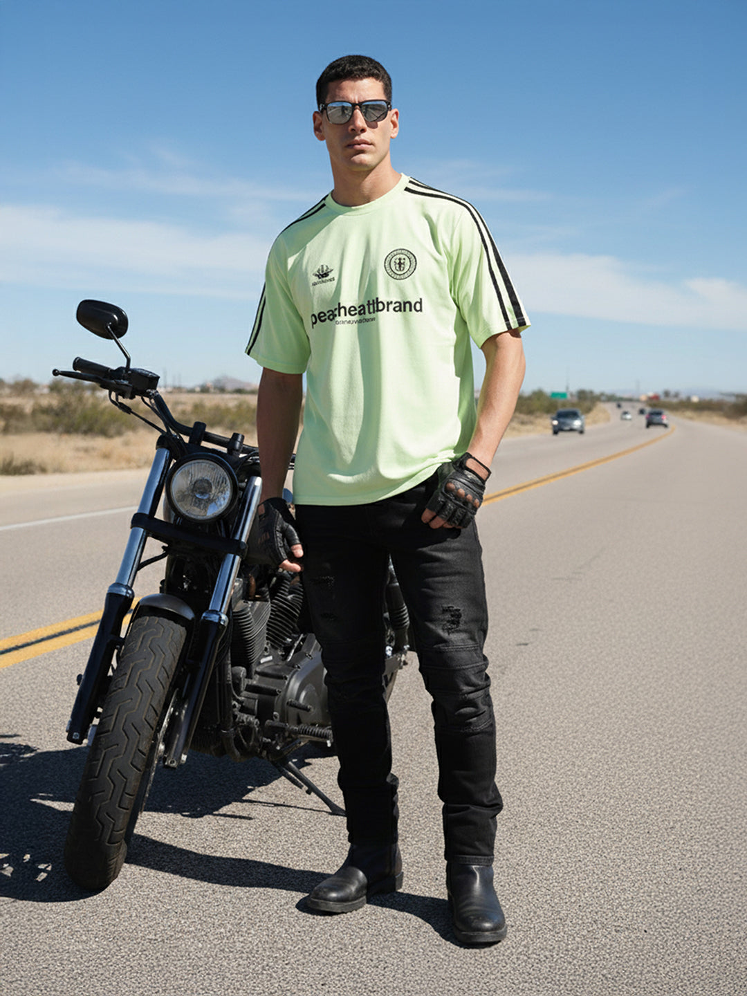 Men's Green Relaxed Fit Graphic Street Wear T-Shirt