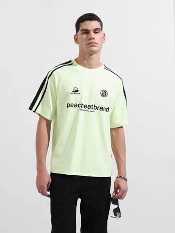 Men's Green Relaxed Fit Graphic Street Wear T-Shirt