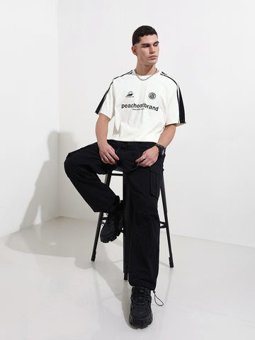 Men's Cream Relaxed Fit Graphic Street Wear T-Shirt