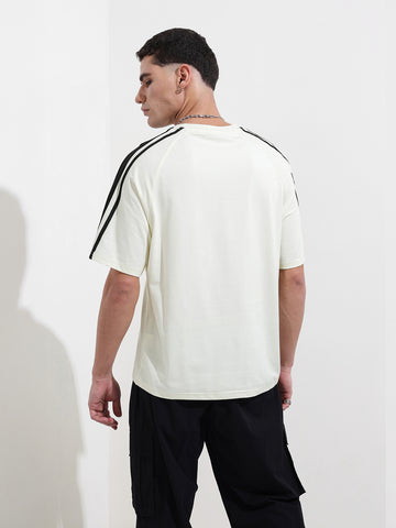 Men's Cream Relaxed Fit Graphic Street Wear T-Shirt