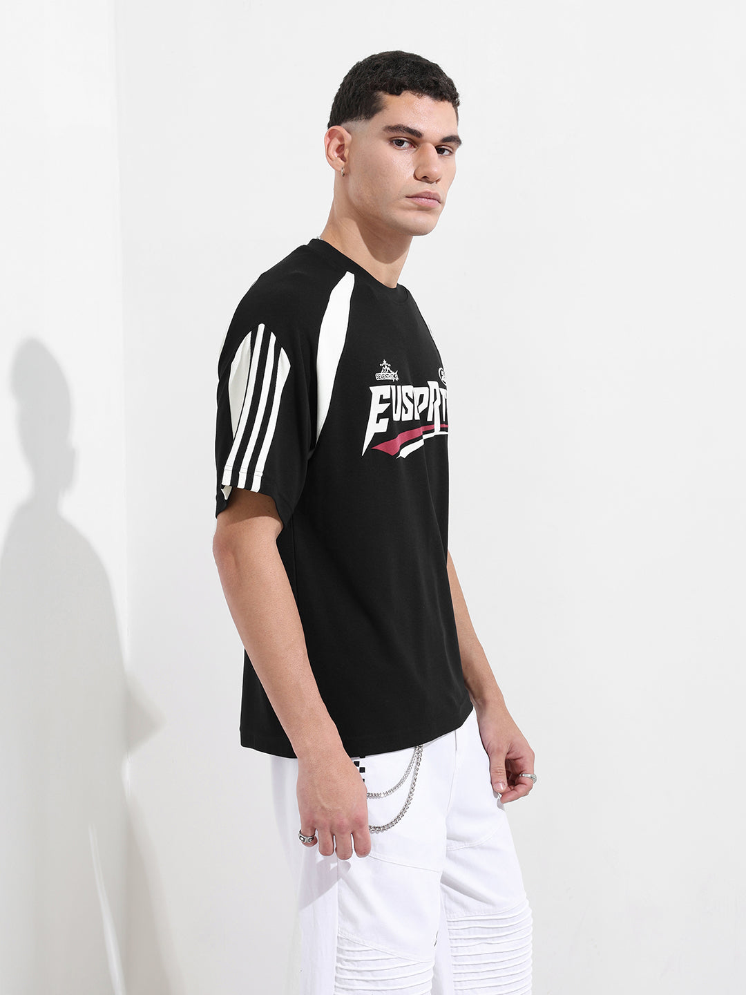 Men's Black Relaxed Fit Graphic Street Wear T-Shirt