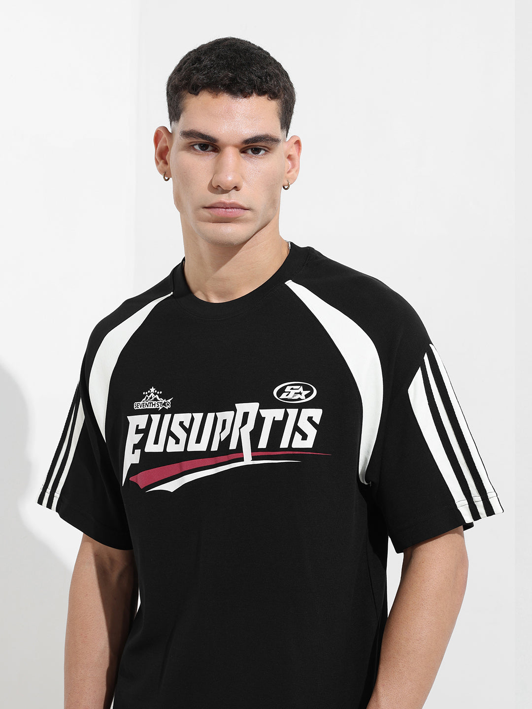 Men's Black Relaxed Fit Graphic Street Wear T-Shirt
