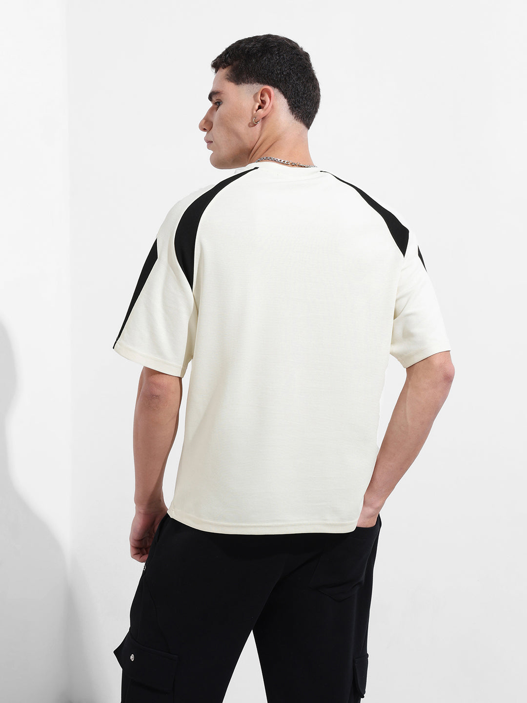Men's Cream Relaxed Fit Graphic Street Wear T-Shirt