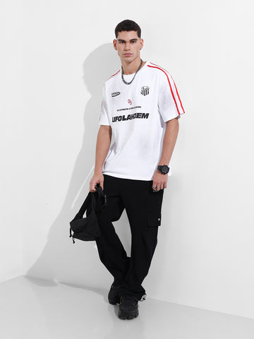 Men's White Relaxed Fit Graphic Street Wear T-Shirt