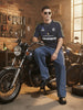 Men's Blue Relaxed Fit Graphic Printed 240 GSM Street Wear T-Shirt