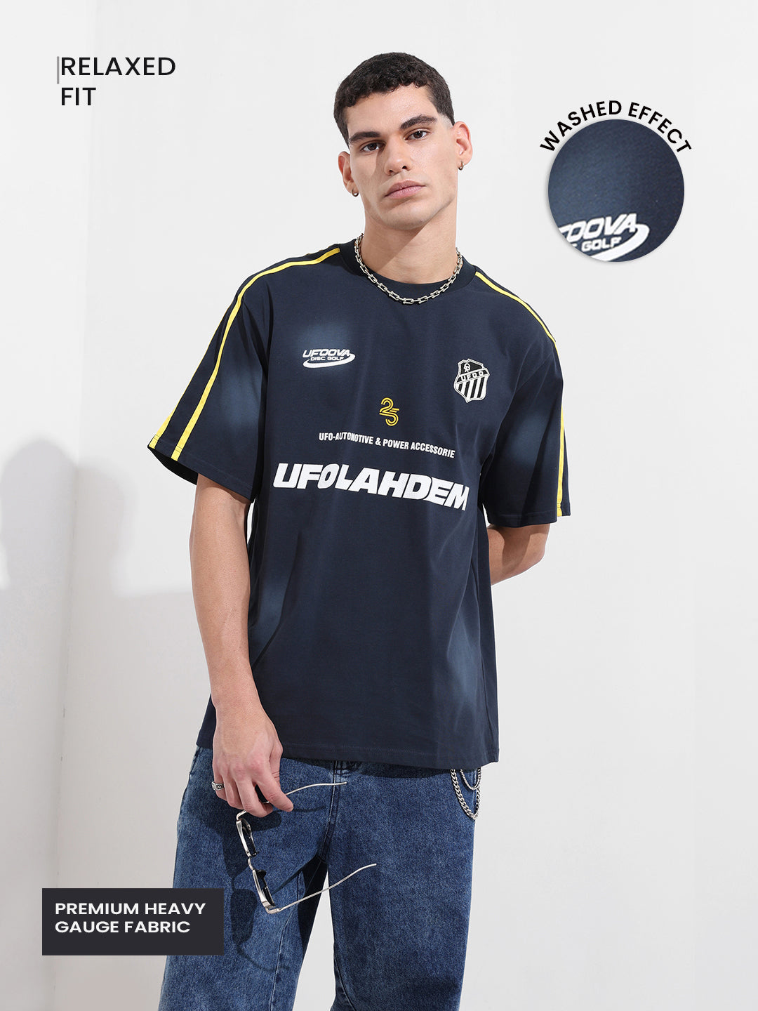 Men's Blue Relaxed Fit Graphic Street Wear T-Shirt