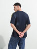 Men's Blue Relaxed Fit Graphic Printed 240 GSM Street Wear T-Shirt