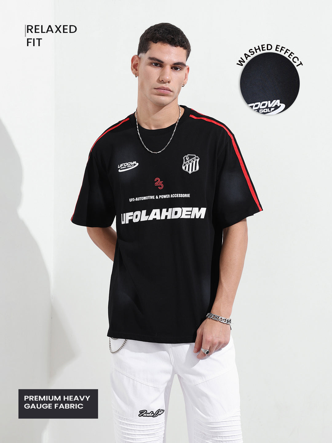Men's Black Relaxed Fit Graphic Street Wear T-Shirt
