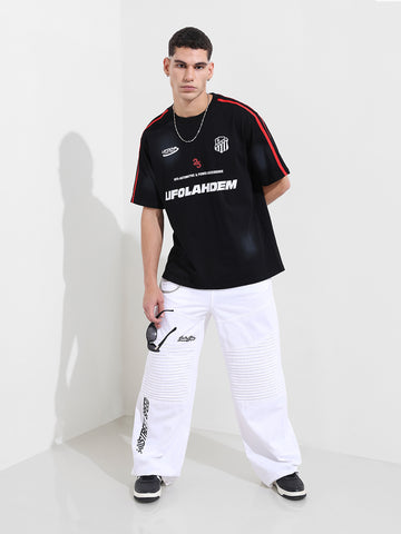 Men's Black Relaxed Fit Graphic Printed 240 GSM Street Wear T-Shirt