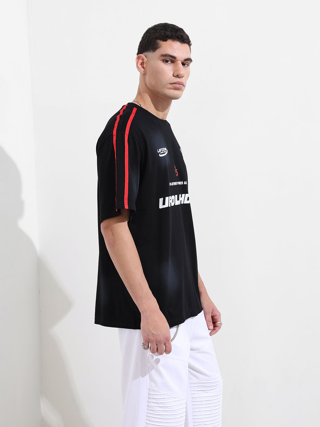 Men's Black Relaxed Fit Graphic Street Wear T-Shirt