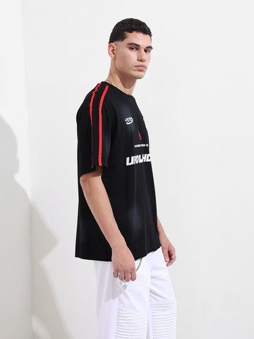 Men's Black Relaxed Fit Graphic Printed 240 GSM Street Wear T-Shirt