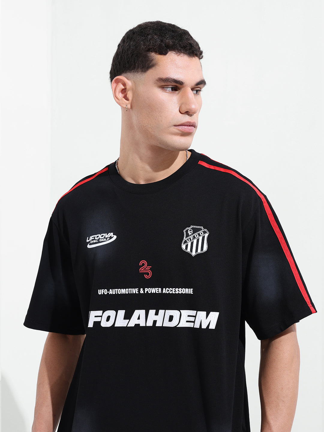 Men's Black Relaxed Fit Graphic Street Wear T-Shirt