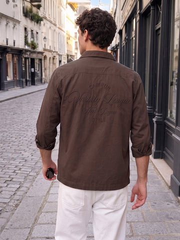 Men's Brown Regular Fit Embroidered Casual Shirt