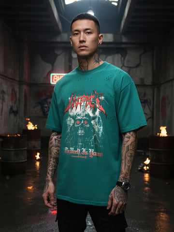 Men's Green Relaxed Fit Graphic Printed 240 GSM Street Wear T-Shirt