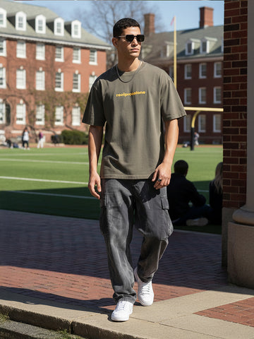 Men's Grey Relaxed Fit Graphic Printed 240 GSM Street Wear T-Shirt
