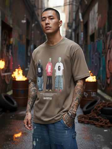 Men's Green Relaxed Fit Graphic Printed 240 GSM Street Wear T-Shirt