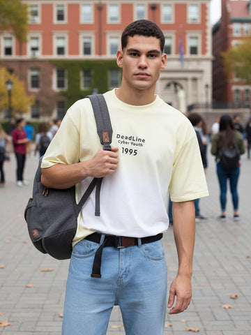 Men's Yellow Relaxed Fit Printed 240 GSM Street Wear T-Shirt