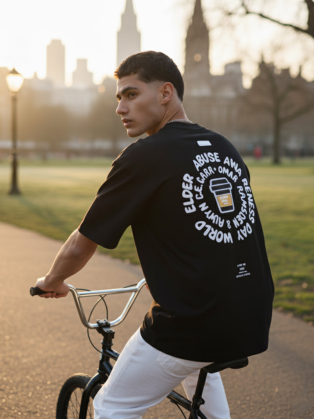 Men's Black Relaxed Fit Printed 240 GSM Street Wear T-Shirt