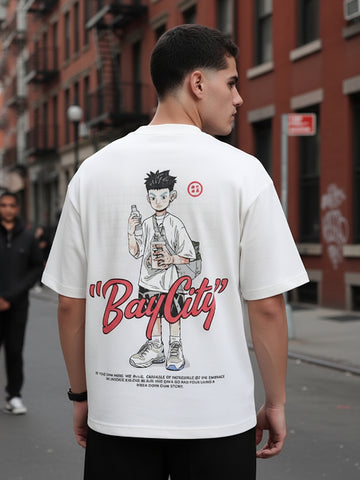 Men's White Relaxed Fit Embroided 240 GSM Street Wear T-Shirt