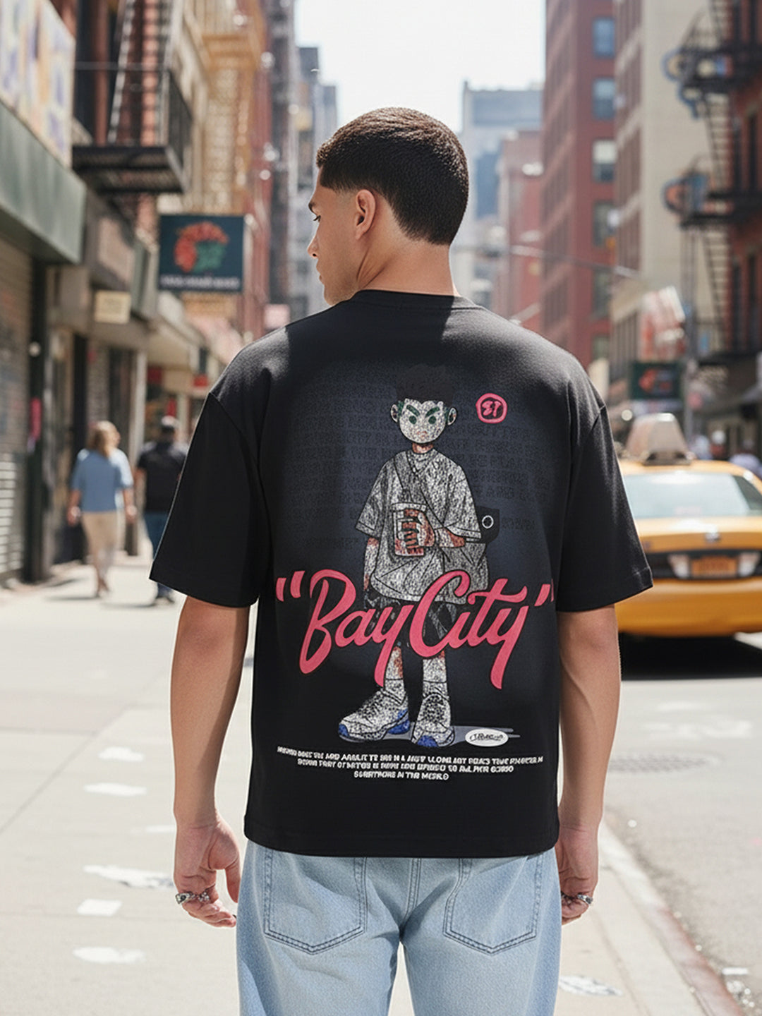 Men's Black Relaxed Fit Embroided 240 GSM Street Wear T-Shirt