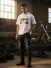 Men's White Relaxed Fit Graphic Printed 240 GSM Street Wear T-Shirt