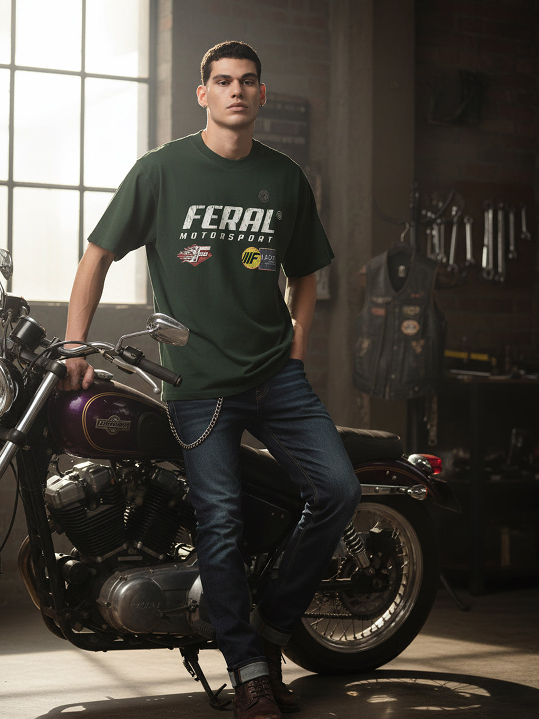 Men's Green Relaxed Fit Graphic Printed 240 GSM Street Wear T-Shirt