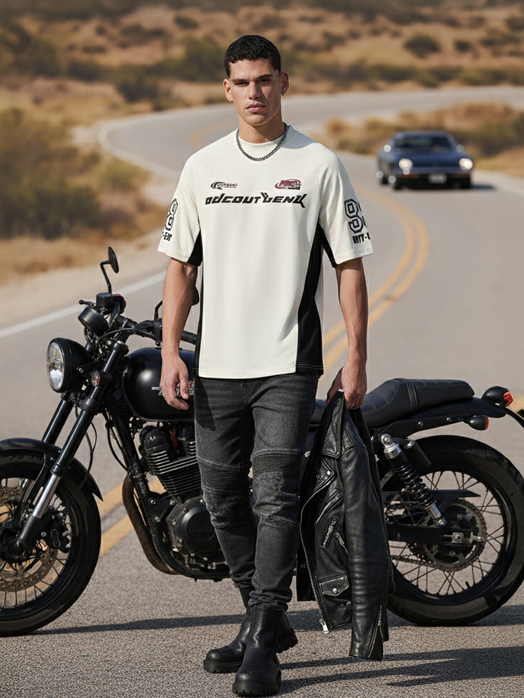 Men's Cream Relaxed Fit Graphic Printed 240 GSM Street Wear T-Shirt