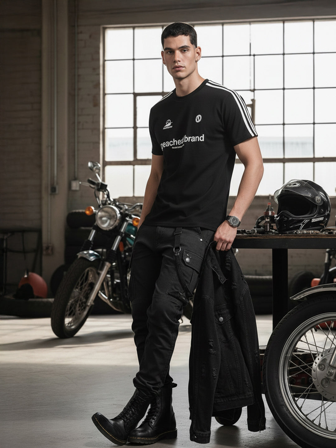 Men's Black Relaxed Fit Graphic Printed 240 GSM Street Wear T-Shirt