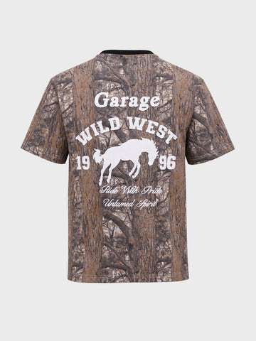Men's Beige Relaxed Fit Embroidered Casual T-Shirt