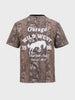 Men's Beige Relaxed Fit Embroidered Casual T-Shirt
