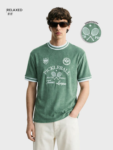 Men's Green Boxy Fit Solid Casual T-Shirt