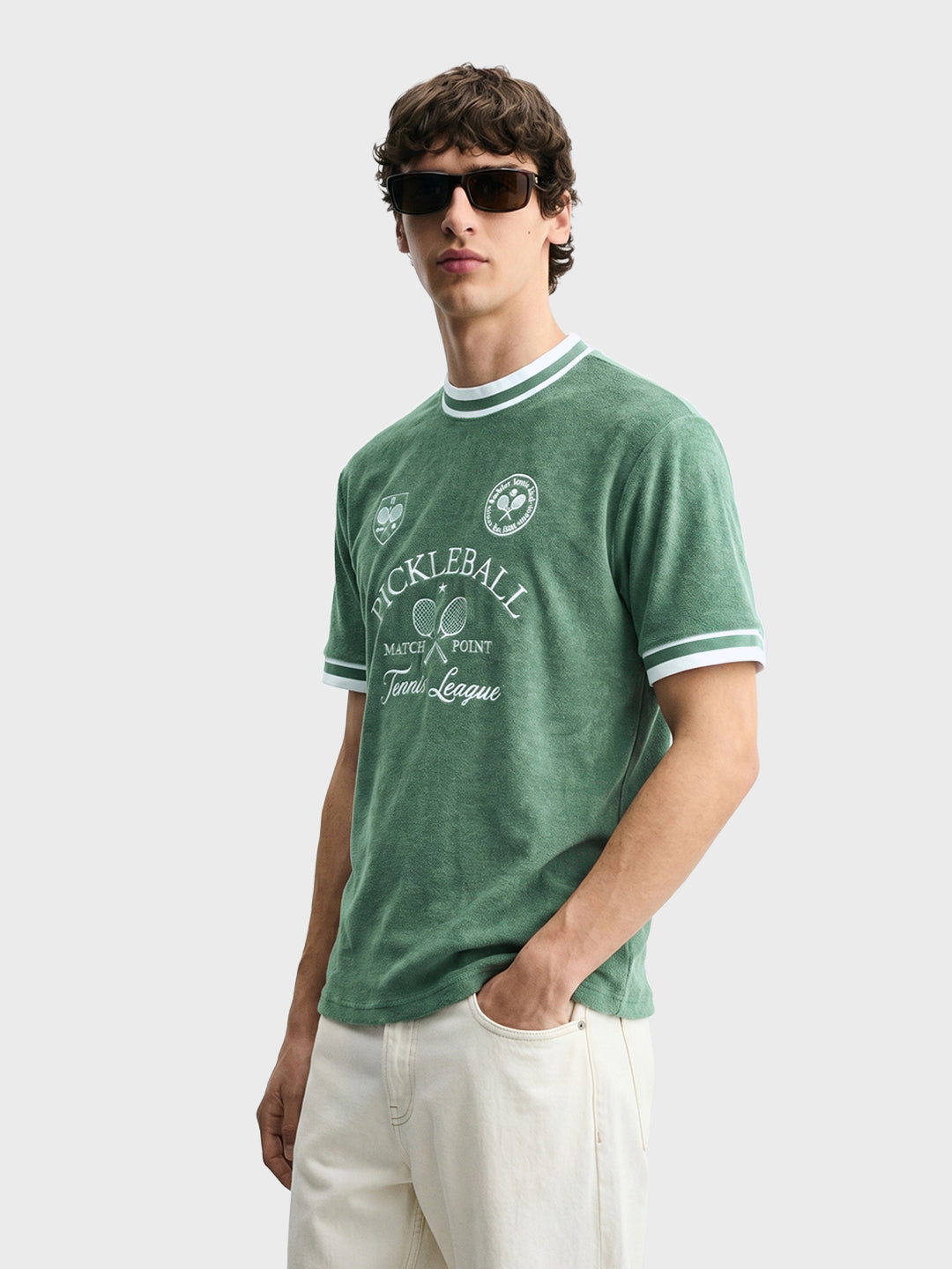 Men's Green Boxy Fit Solid Casual T-Shirt