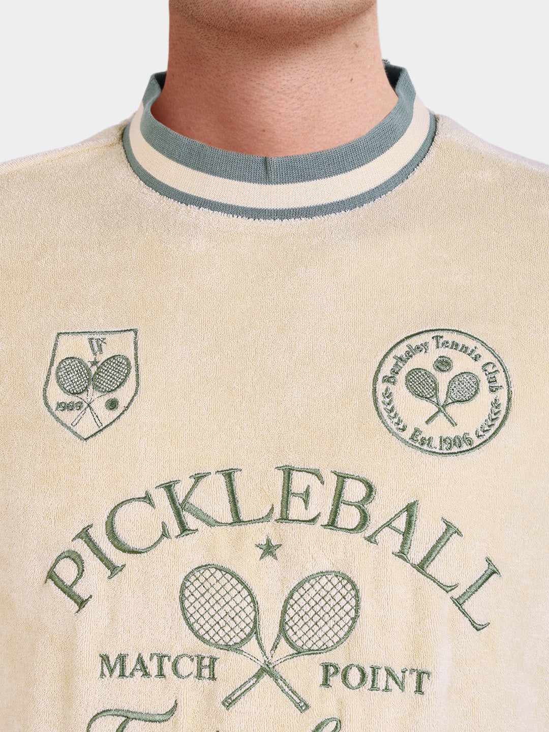 Men's Cream Boxy Fit Embroidered Casual T-Shirt