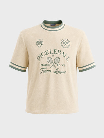 Men's Cream Boxy Fit Embroidered Casual T-Shirt