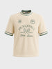 Men's Cream Boxy Fit Embroidered Casual T-Shirt