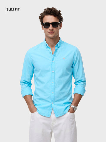 Men's Blue Slim Fit Solid Casual Shirt
