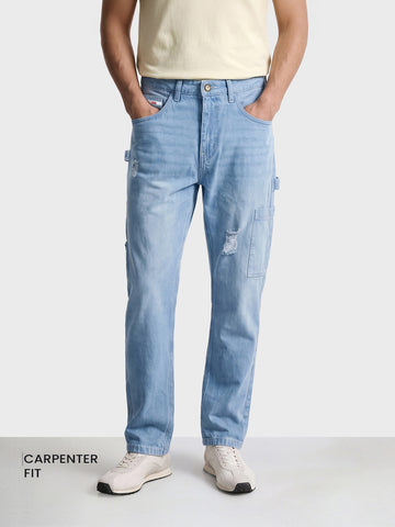 Men's Blue Relaxed Fit Solid Utility Jeans