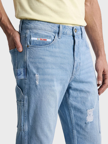 Men's Blue Relaxed Fit Solid Utility Jeans