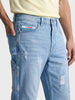 Men's Blue Relaxed Fit Solid Utility Jeans