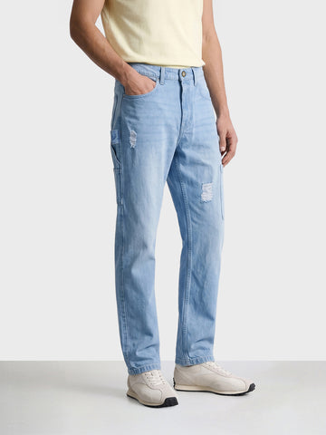 Men's Blue Relaxed Fit Solid Utility Jeans