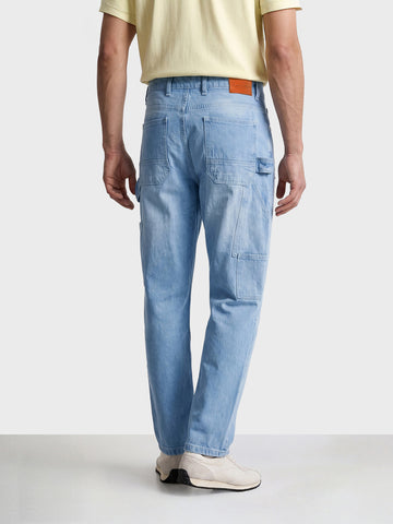 Men's Blue Relaxed Fit Solid Utility Jeans