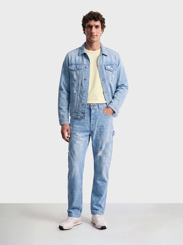 Men's Blue Relaxed Fit Solid Utility Jeans