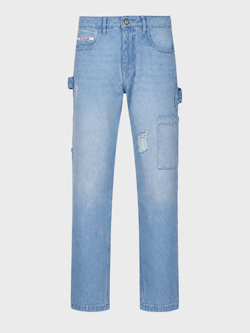 Men's Blue Relaxed Fit Solid Utility Jeans